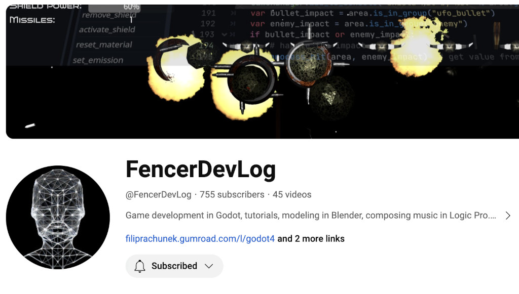 @FencerDevLog: Video tutorials on game development in Godot, tutorials, modeling in Blender, and composing music in Logic Pro.